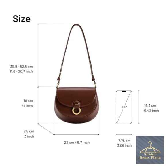 Vegan Leather Saddle Shoulder Bag with Flap Closure, Adjustable Strap